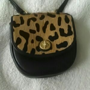 Leopard Print Crossbody with Black Trim and Gold Turn-Lock